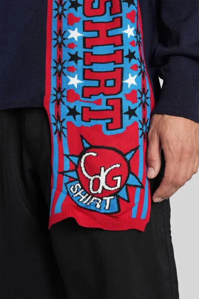 Comme Des Garçons Textured Knit Sweater With Classic Crew Neckline In Blue