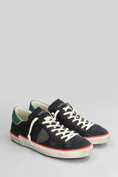 Philippe Model Prsx Low Sneakers In Black Suede And Leather In Black