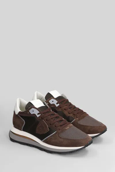 Philippe Model Trop Haute Low Sneakers In Brown Suede And Fabric In Brown