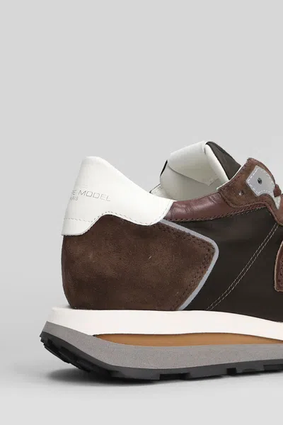 Philippe Model Trop Haute Low Sneakers In Brown Suede And Fabric In Brown
