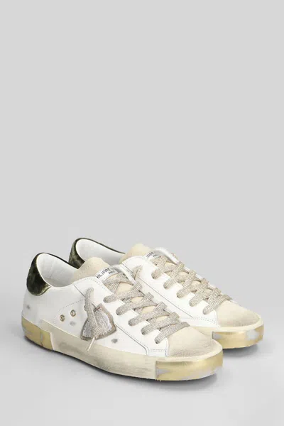Philippe Model Prsx Low Sneakers In White Suede And Leather In White