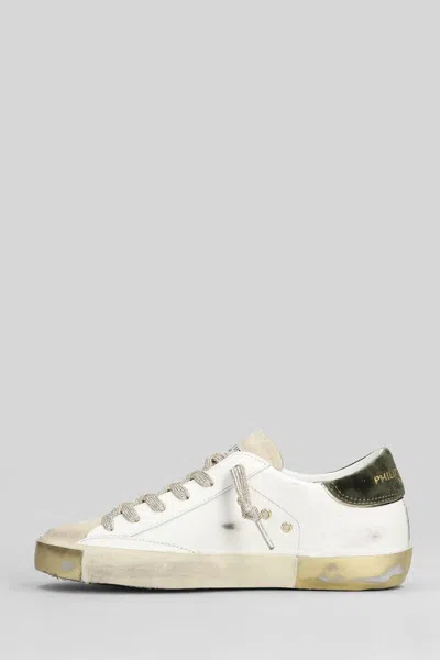 Philippe Model Prsx Low Sneakers In White Suede And Leather In White