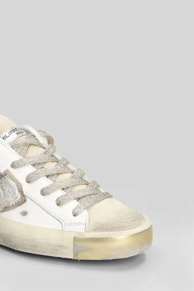 Philippe Model Prsx Low Sneakers In White Suede And Leather In White