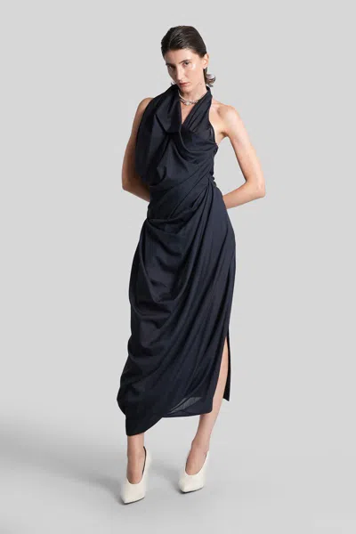 Vivienne Westwood Halter Galatea Dress Wool Gauze Navy Blue 44 Women In Black