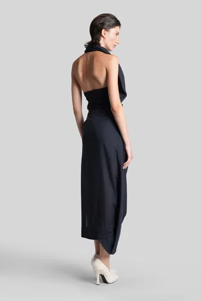 Vivienne Westwood Halter Galatea Dress Wool Gauze Navy Blue 44 Women In Black