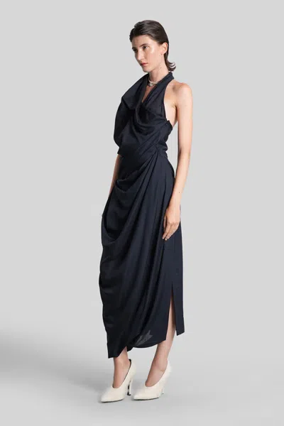 Vivienne Westwood Halter Galatea Dress Wool Gauze Navy Blue 44 Women In Black