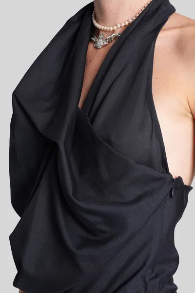 Vivienne Westwood Halter Galatea Dress Wool Gauze Navy Blue 44 Women In Black