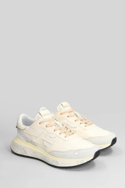 Premiata Light Beige Calf Leather Low-top Sneakers With Metallic Accents In White