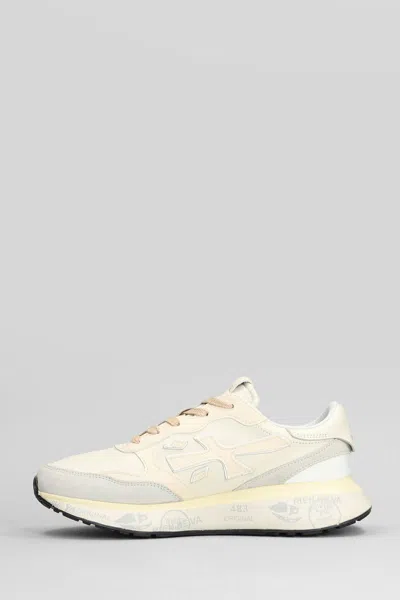 Premiata Light Beige Calf Leather Low-top Sneakers With Metallic Accents In White
