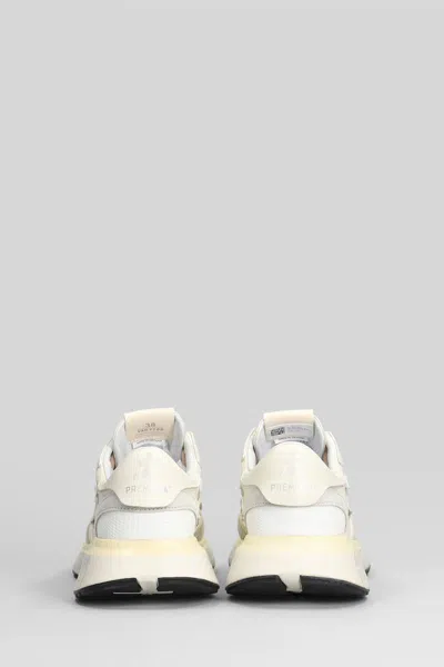 Premiata Light Beige Calf Leather Low-top Sneakers With Metallic Accents In White