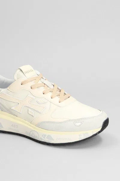Premiata Light Beige Calf Leather Low-top Sneakers With Metallic Accents In White