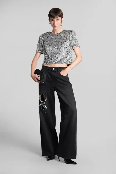Area Crystal Chain Cutout Relaxed Jeans Washed Black In Black