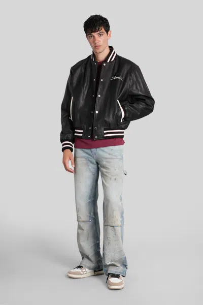 Amiri Leather Jacket With Elasticized Collar And Cuffs In Black