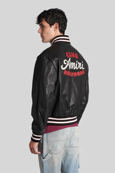 Amiri Leather Jacket With Elasticized Collar And Cuffs In Black