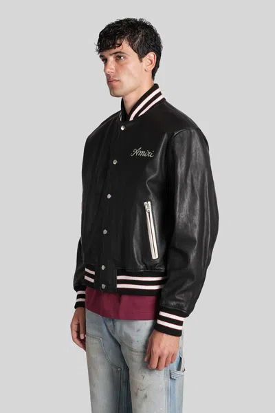Amiri Leather Jacket With Elasticized Collar And Cuffs In Black