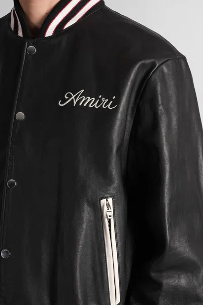 Amiri Leather Jacket With Elasticized Collar And Cuffs In Black