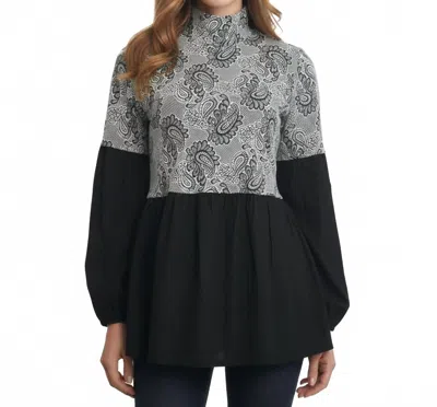 Ryu Button Back Paisley Print High Neck Blouse In Black In Multi