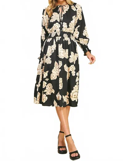 Pinch Floral Print Midi Dress In Black In Black