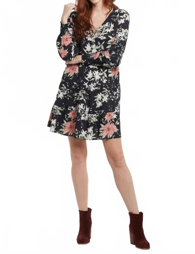 Tribal Long Sleeve Tiered Mini Dress In Brandy In Black