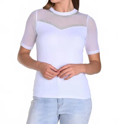 Frank Lyman Sheer Embellished Knit Top In White In White