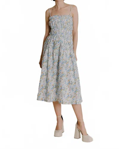 Aureum Corset Ruffle Midi Dress In Blue In Blue