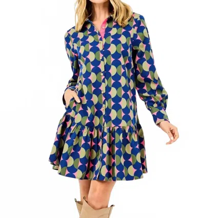 Mary Square Fiona Geo Poplin Mini Dress In Blue In Blue