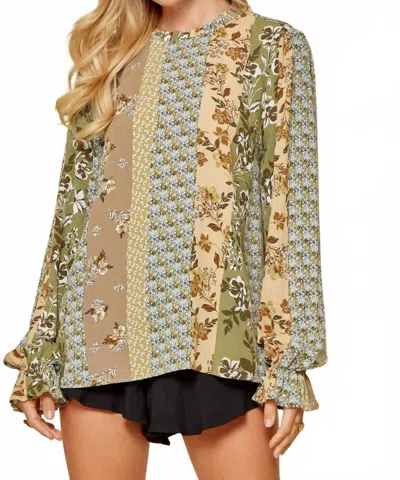 Andree By Unit Mixed Floral Ruffle Sleeve Blouse In Green Multi In Green