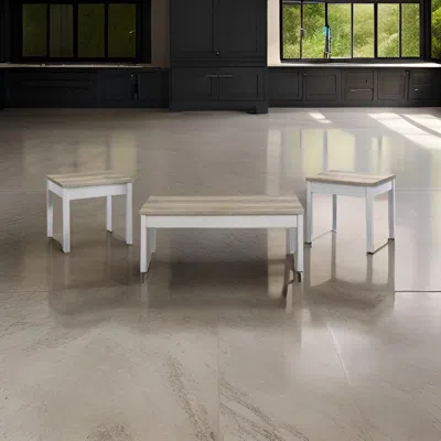 Hivvago Jessie 3pc Coffee And End Table Set, Modern Light Brown Top, White Frame In Gray