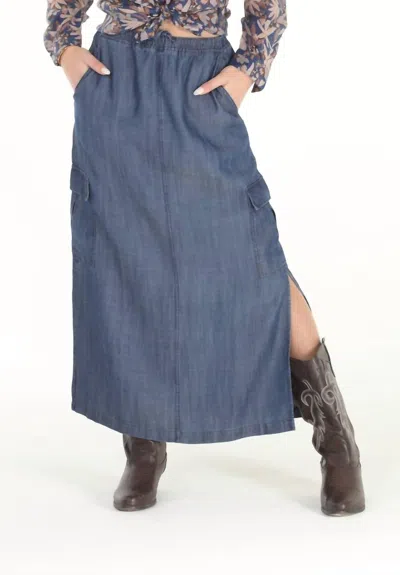 Paparazzi Tencel Pull-on Slit Side Cargo Skirt In Dark Wash In Blue