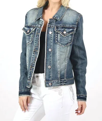 Grace In La Vintage Denim Jacket In Medium Wash In Multi