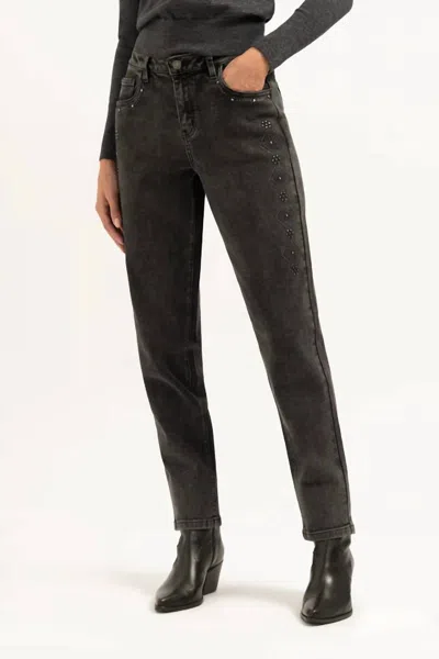 Florez Straight Leg Studded Jeans In Black In Black