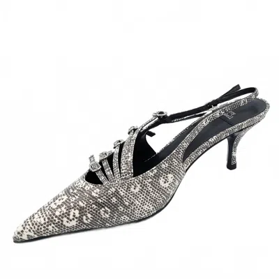Jeffrey Campbell Women's Lash-2 Slingback Pumps In Black White Lizard In Multi