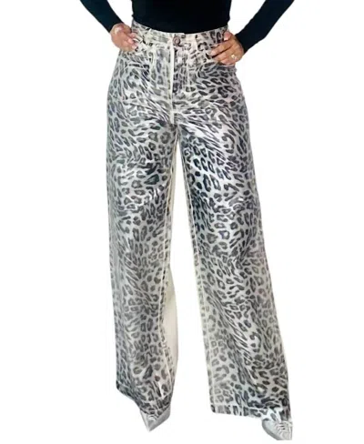 Lizette Collection Metallic Animal Print Contrast Pants In Silver Multi/beige In Animal Print