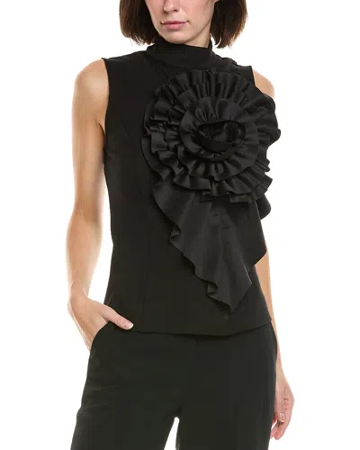 Gracia Ruffle Flower Detail Tank In Black