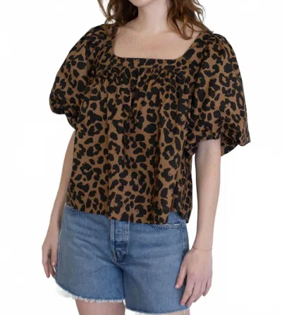 Things Between Leopard Puff Sleeve Blouse In Brown In Brown