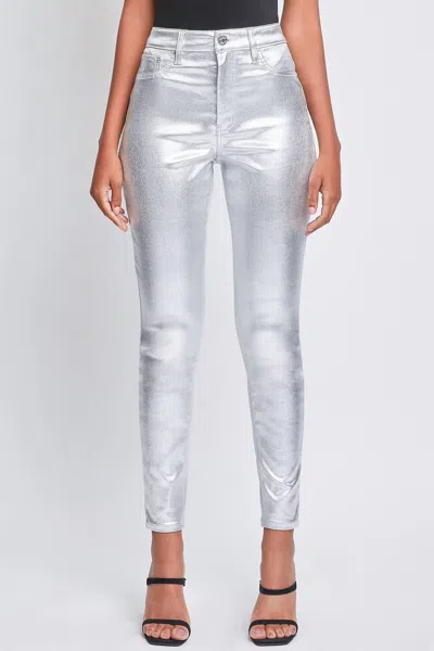 Ymi Women's High Rise Metallic Skinny Jean - Plus In Silver In Metallic