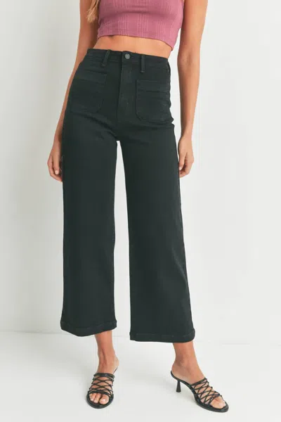 Just Black Denim Caroline Patch Pocket Wide Leg Jeans In Black In Black