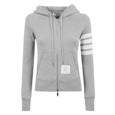 Thom Browne Zip-up Hoodie With Four-bar Detail In Gray