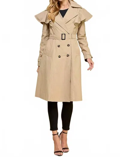 Tcec Ruffle Detail Trench Coat In Beige In Nude