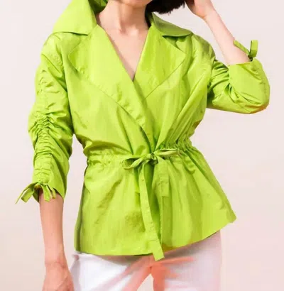 Elena Wang Ruched Sleeves Drawstring Jacket In Lime In Green