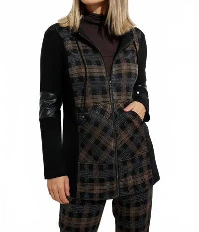 Joseph Ribkoff Plaid Hooded Jacket In Black/brown In Black