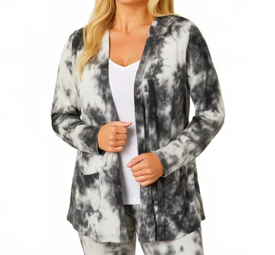 French Kyss Tie Dye Open Cardigan In White/black In Black