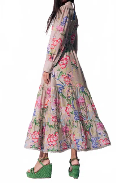 Charo Ruiz Lotus Long Dress In Olive Botanic In Multi