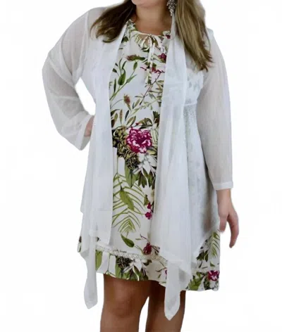 Lady Noiz Rhinestones & Lace Cardigan - Plus In White In White