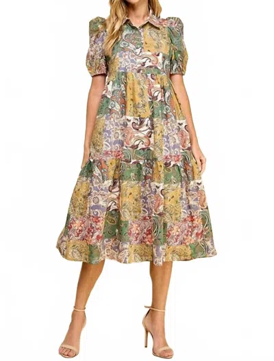 Tcec Elodie Abstract Collared Midi Shirt Dress In Multi In Green