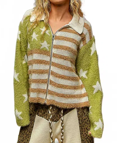 Pol Women's Mohair Flag Sweater Jacket In Green In Green