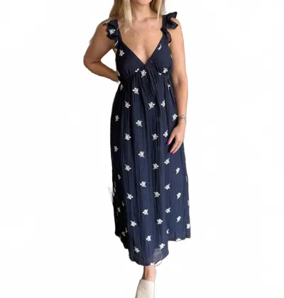 Wishlist Women's Floral Embroidered Midi Dress In Navy Blue In Blue