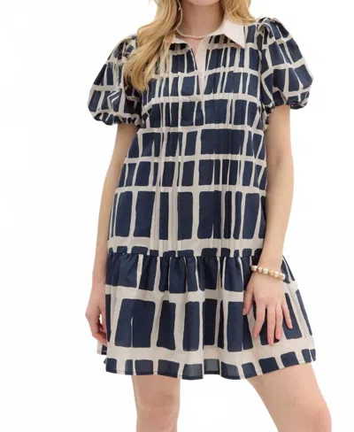 Entro The Lilly Abstract Dress In Navy Blue In Blue