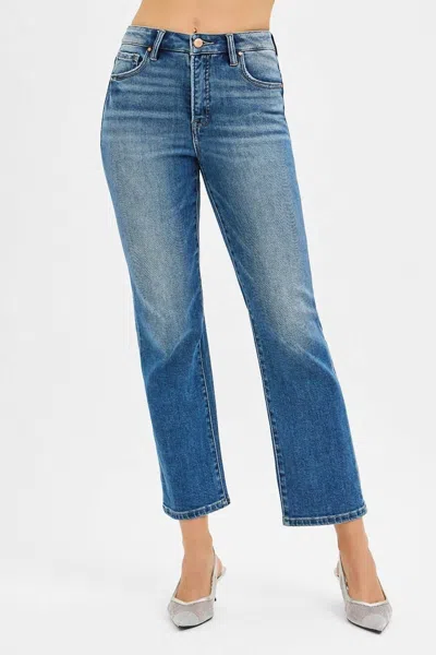 Risen Tummy Control High Rise Crop Straight Jeans In Blue In Blue