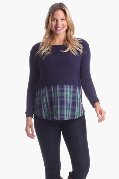 Duffield Lane Allison Top In Navy With Plaid In Multi